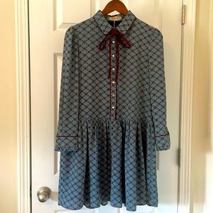 Miss Patina Dusty Blue Drop Waist Mini Dress